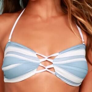 Chaser Strappy Bandeau Blue and White Striped Bikini Top Size M
